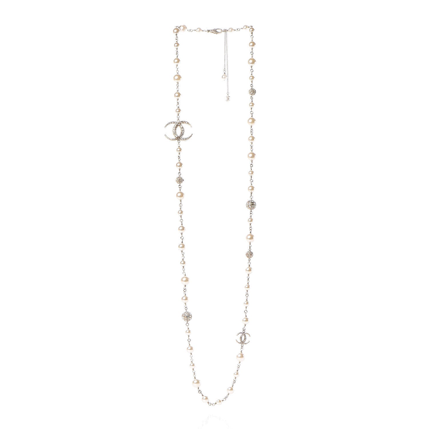 Chanel Pearl Baguette Crystal CC Moon Long Necklace Light Gold 3 of 7