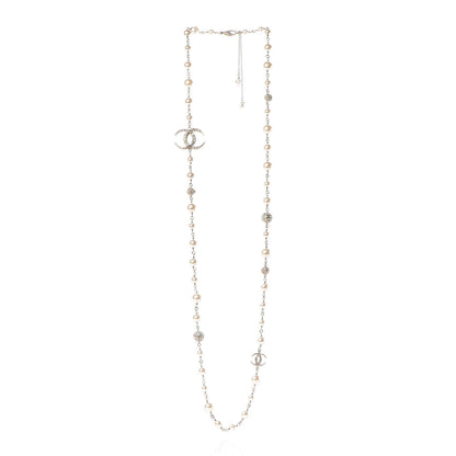 Chanel Pearl Baguette Crystal CC Moon Long Necklace Light Gold 3 of 7