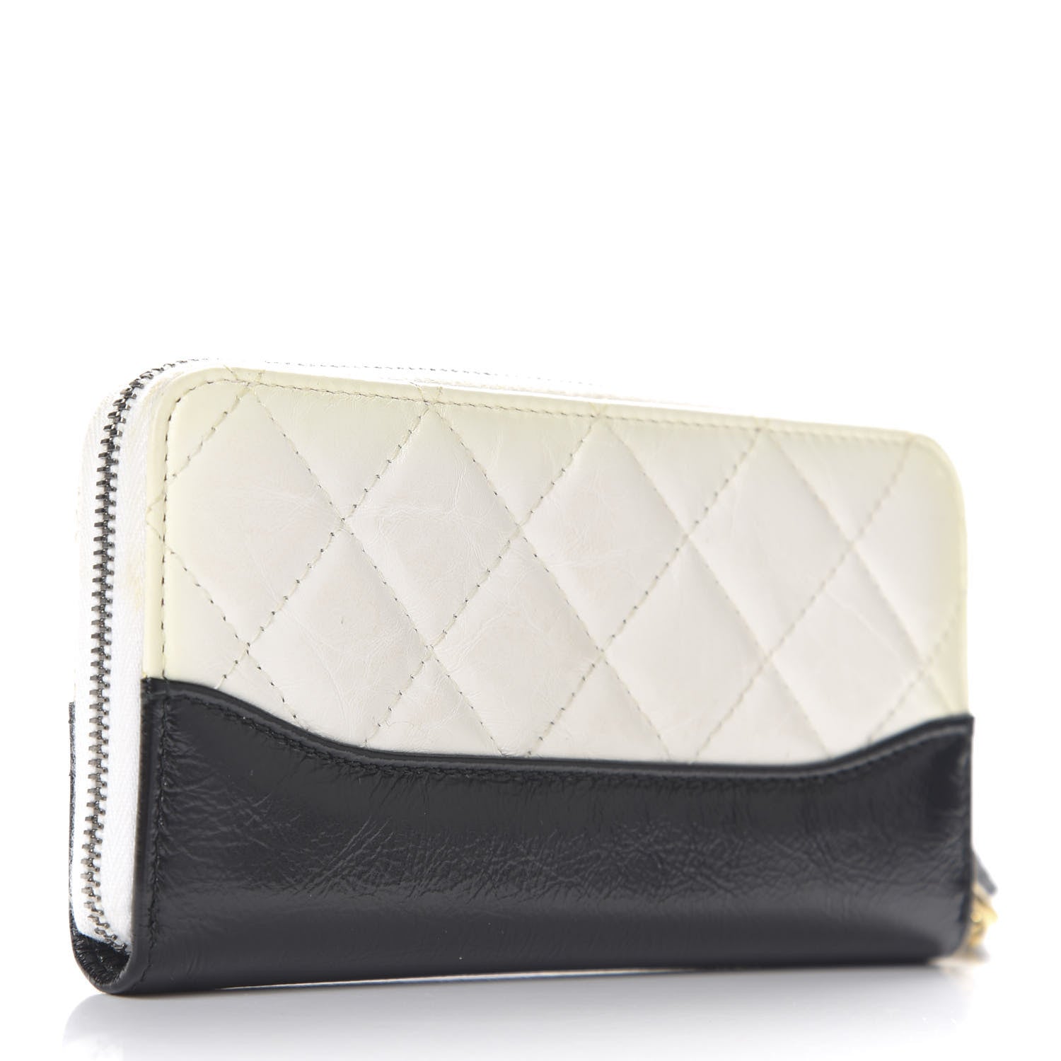 Chanel Aged Calfskin Quilted Small Gabrielle Zip Around Wallet White Black 2 of 12