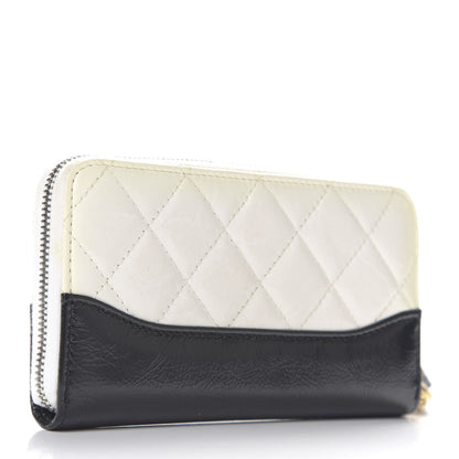 Chanel Aged Calfskin Quilted Small Gabrielle Zip Around Wallet White Black 2 of 12