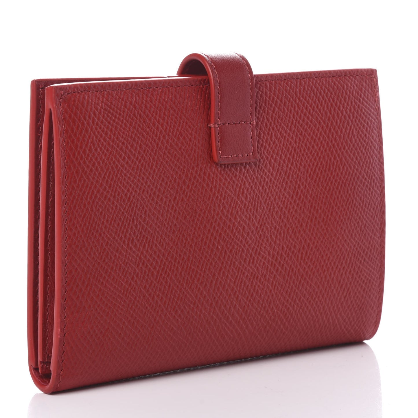Grained Calfskin Medium Multifunction Strap Wallet Coquelicot