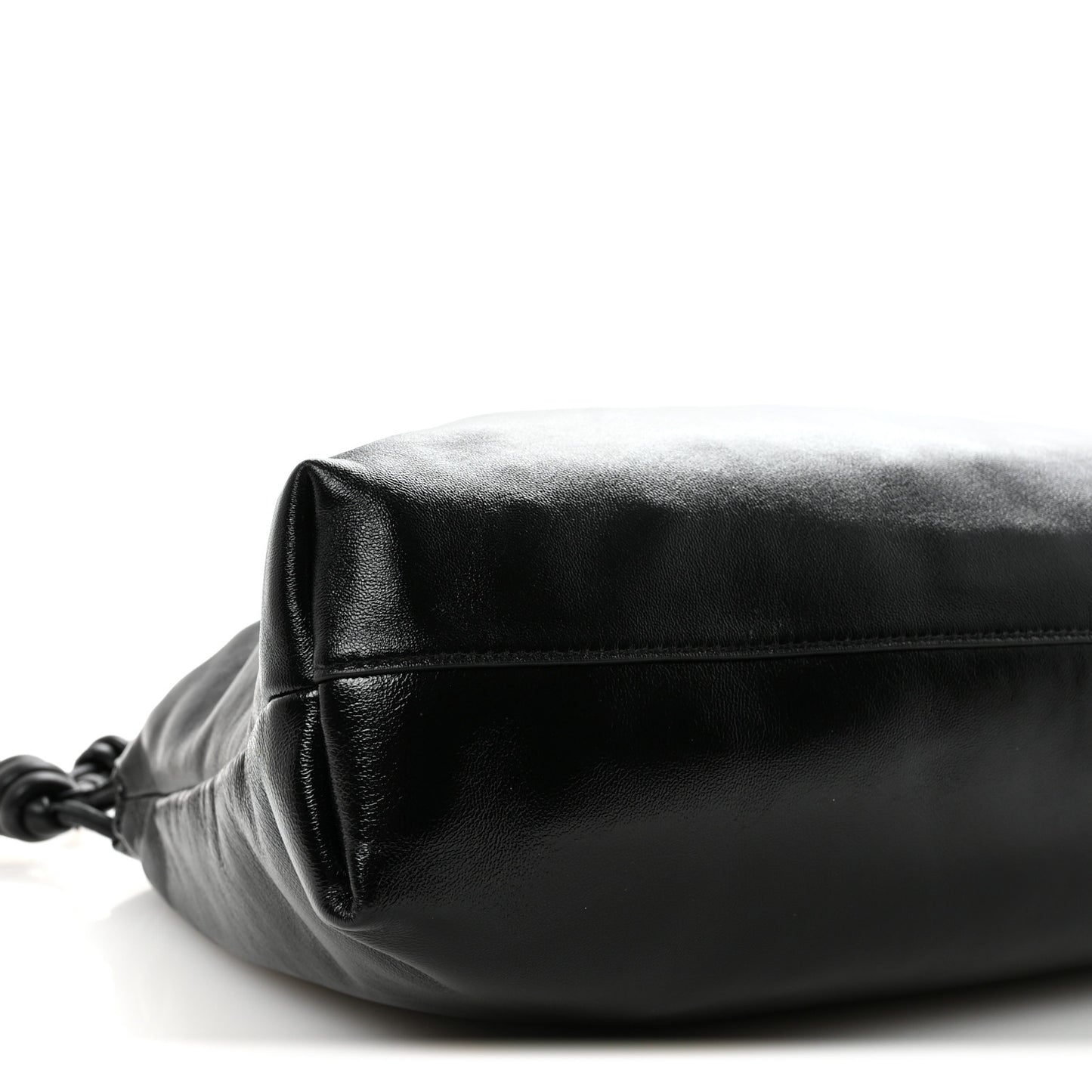Patent Lambskin Donut Chain Large Flamenco Knot Clutch Black