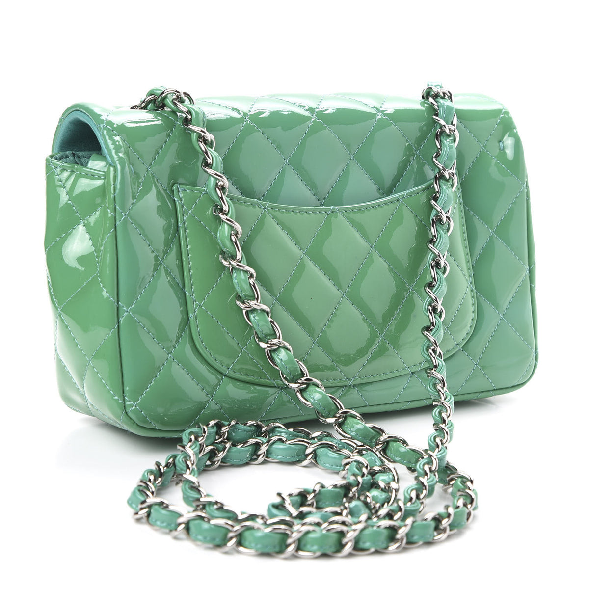 Chanel Patent Calfskin Quilted Mini Rectangular Flap Green 3 of 12