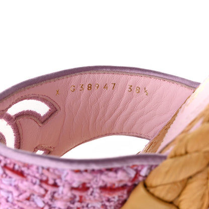 Chanel Tweed Mesh Satin CC Thong Sandals 38.5 Light Purple Pink Red 8 of 11