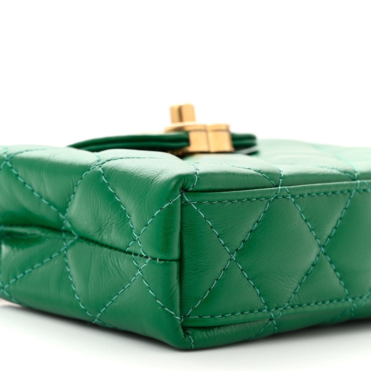 Shiny Aged Calfskin Quilted Mini Nano Kelly Shopper Green
