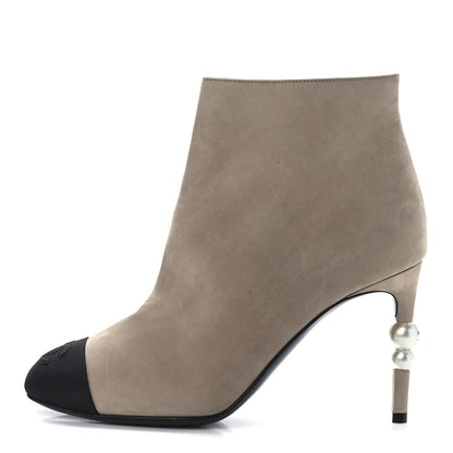 Chanel Suede Grosgrain Pearl Ankle Boots 36.5 Black 1 of 8
