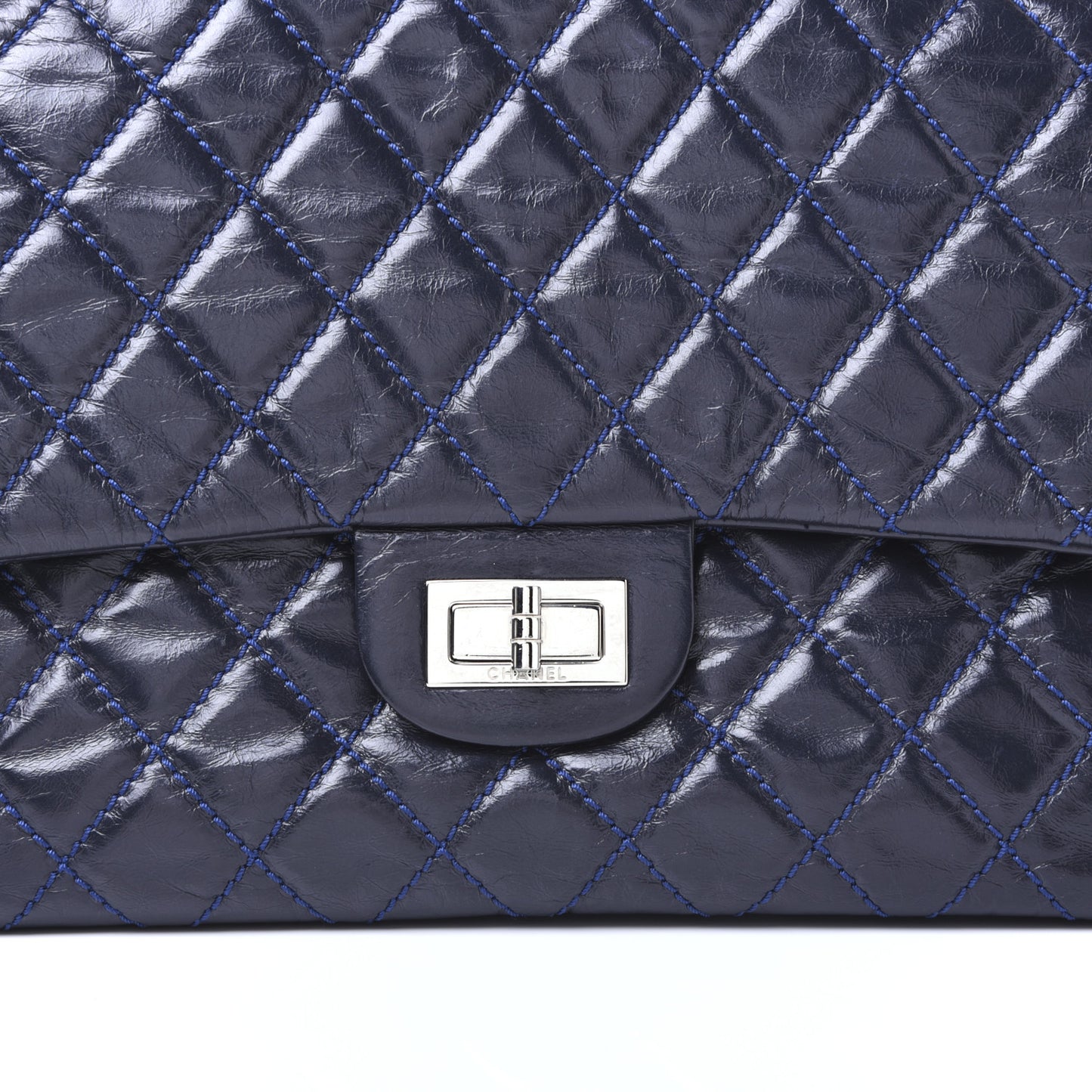 Glazed Calfskin Quilted Surpique 2.55 Reissue Flap Navy