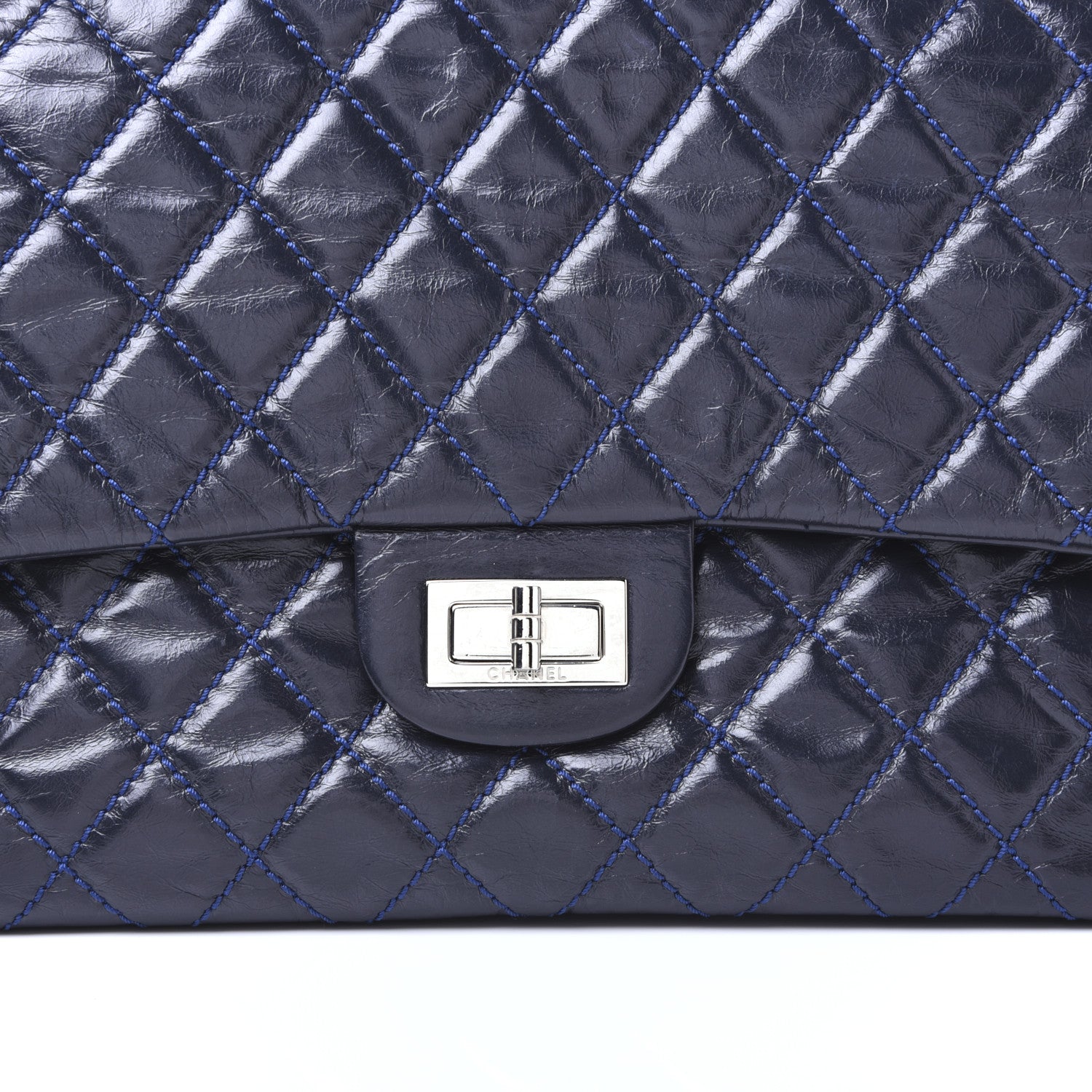 Chanel Glazed Calfskin Quilted Surpique 2.55 Reissue Flap Navy 16 of 18