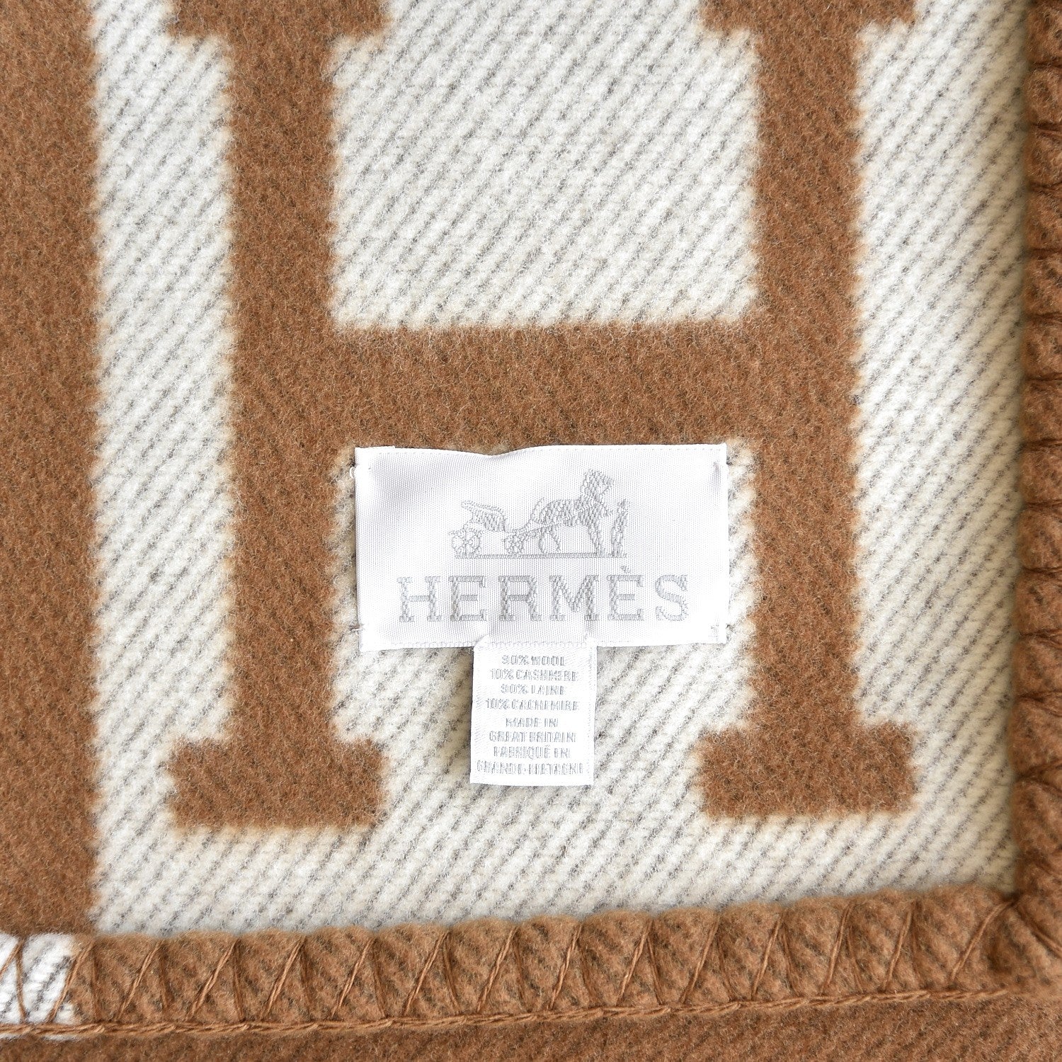 Hermes Wool Cashmere New Classic Avalon Blanket Ecru Camel 4 of 4