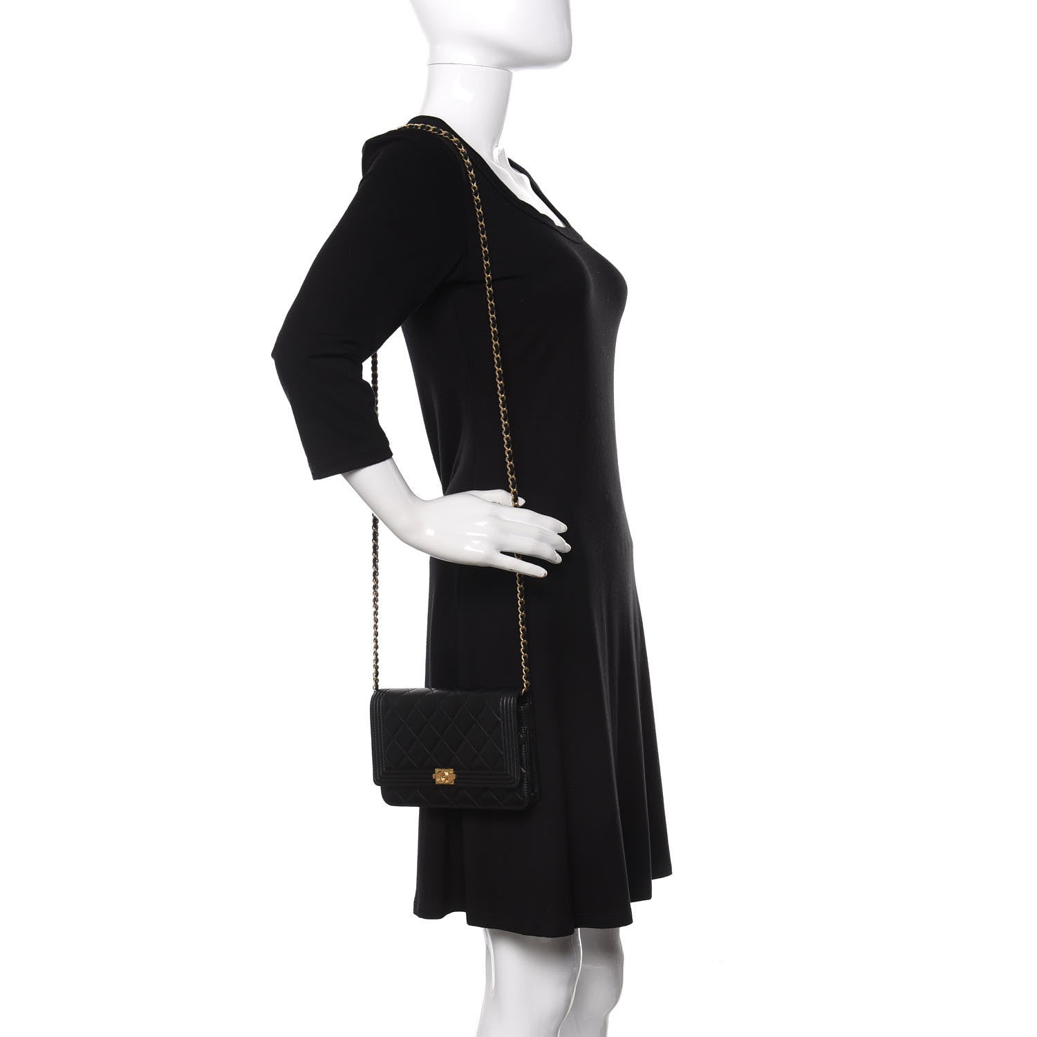 Chanel Lambskin Quilted Boy Wallet On Chain WOC Black 2 of 12