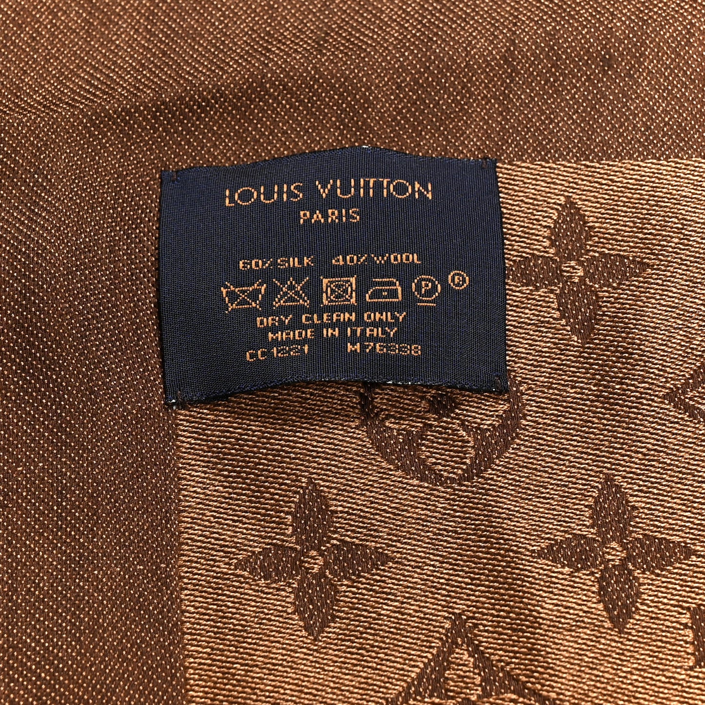 Wool Silk Monogram Denim Shawl Brown