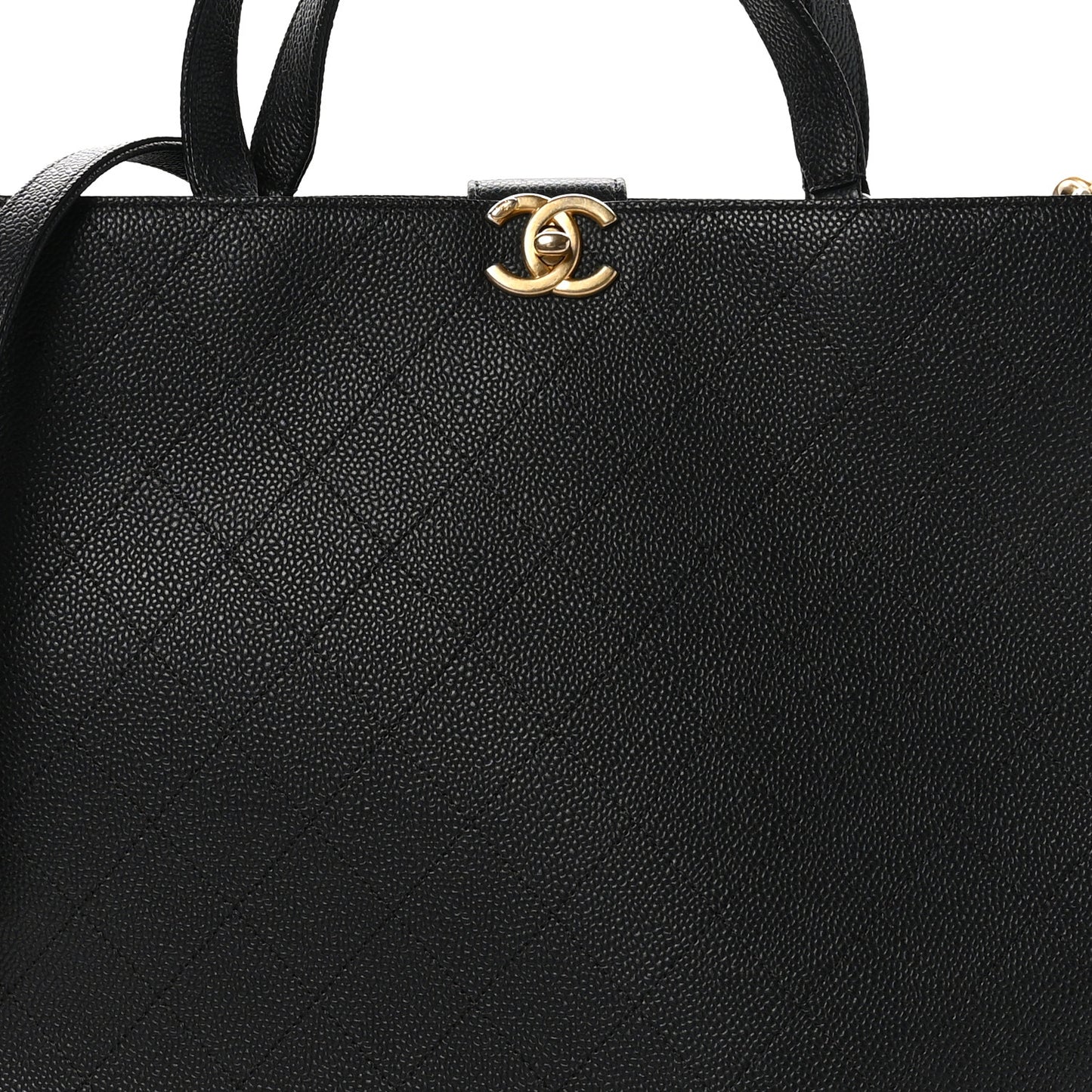 Caviar Stitched Large Shopping Tote Bag Black