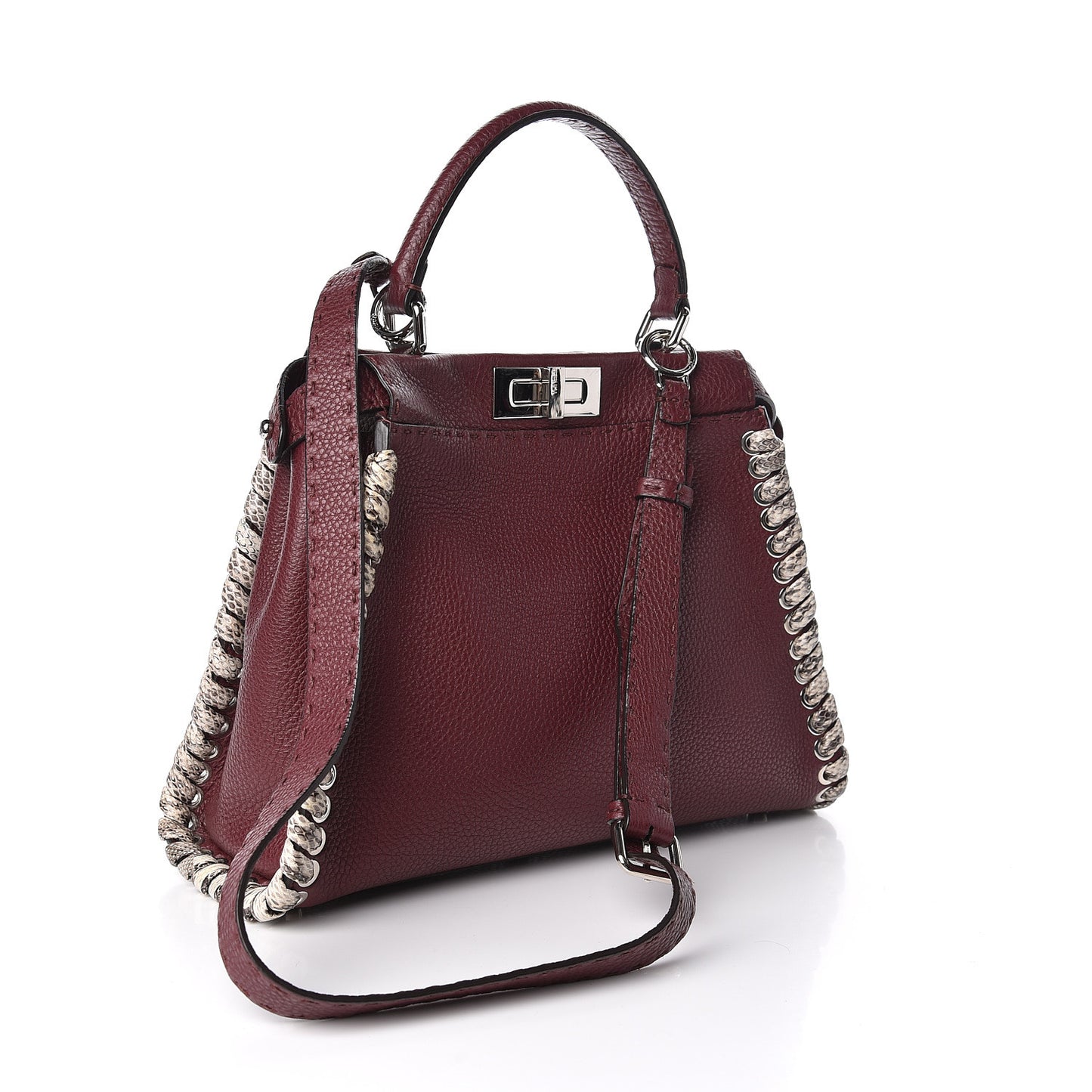 Cuoio Romano Elaphe Selleria Lace Up Bi-Color Medium Peekaboo Iconic Satchel Bordeaux Grigio Polvere Natural