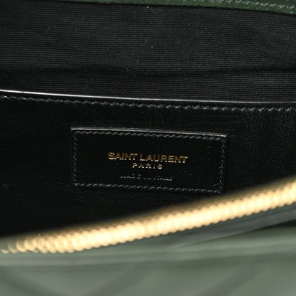 Saint Laurent Sheepskin Matelasse Chevron Monogram Large College Satchel Dark Green 6 of 10