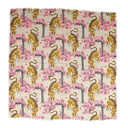 Gucci Modal Silk GG Monogram Supreme Tiger Square Shawl Rope Pink 1 of 3