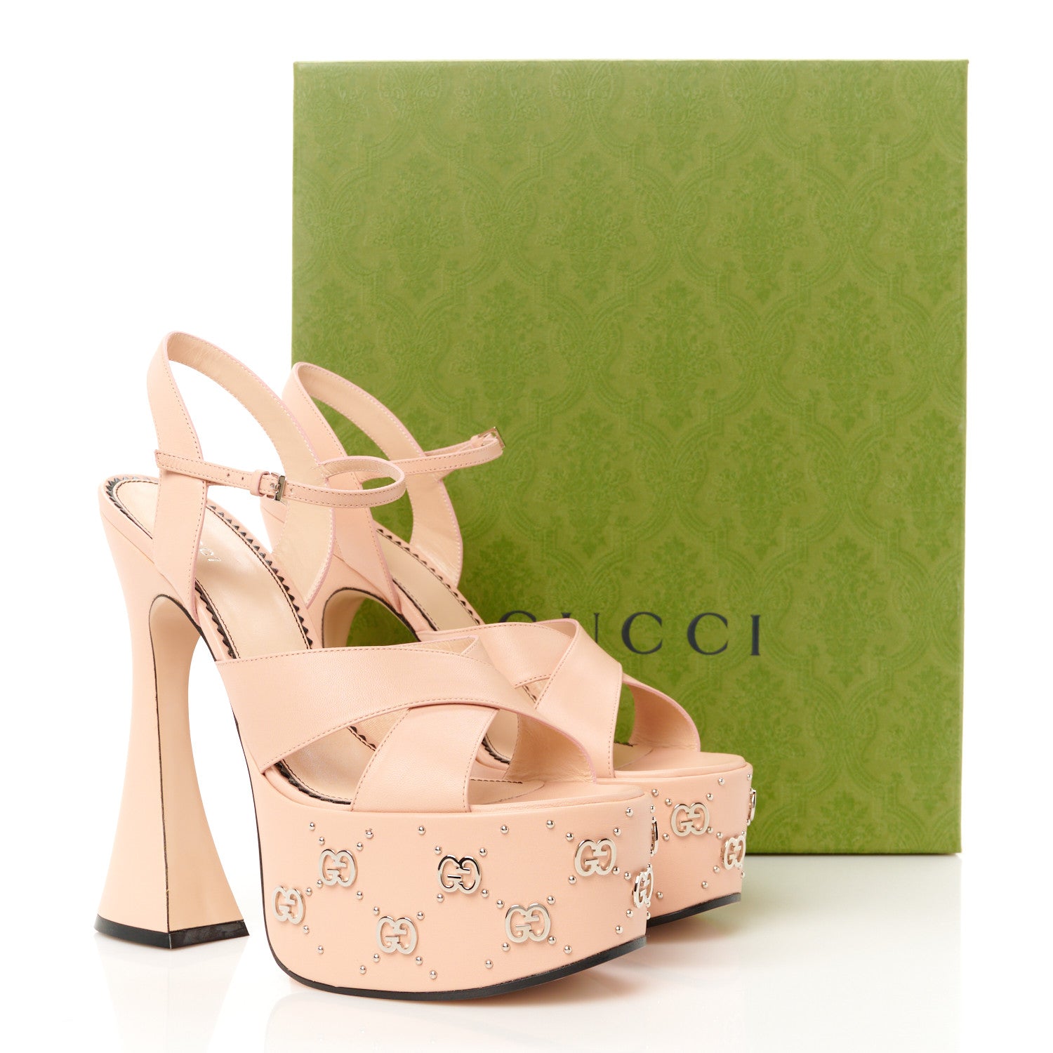 Gucci Malaga Kid Interlocking G Studs 155mm Platform Sandals 40.5 Perfect Pink 8 of 8