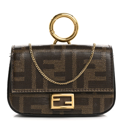 Fendi Glazed Fabric FF 1974 Nano Baguette Charm Mogano Panna 1 of 14