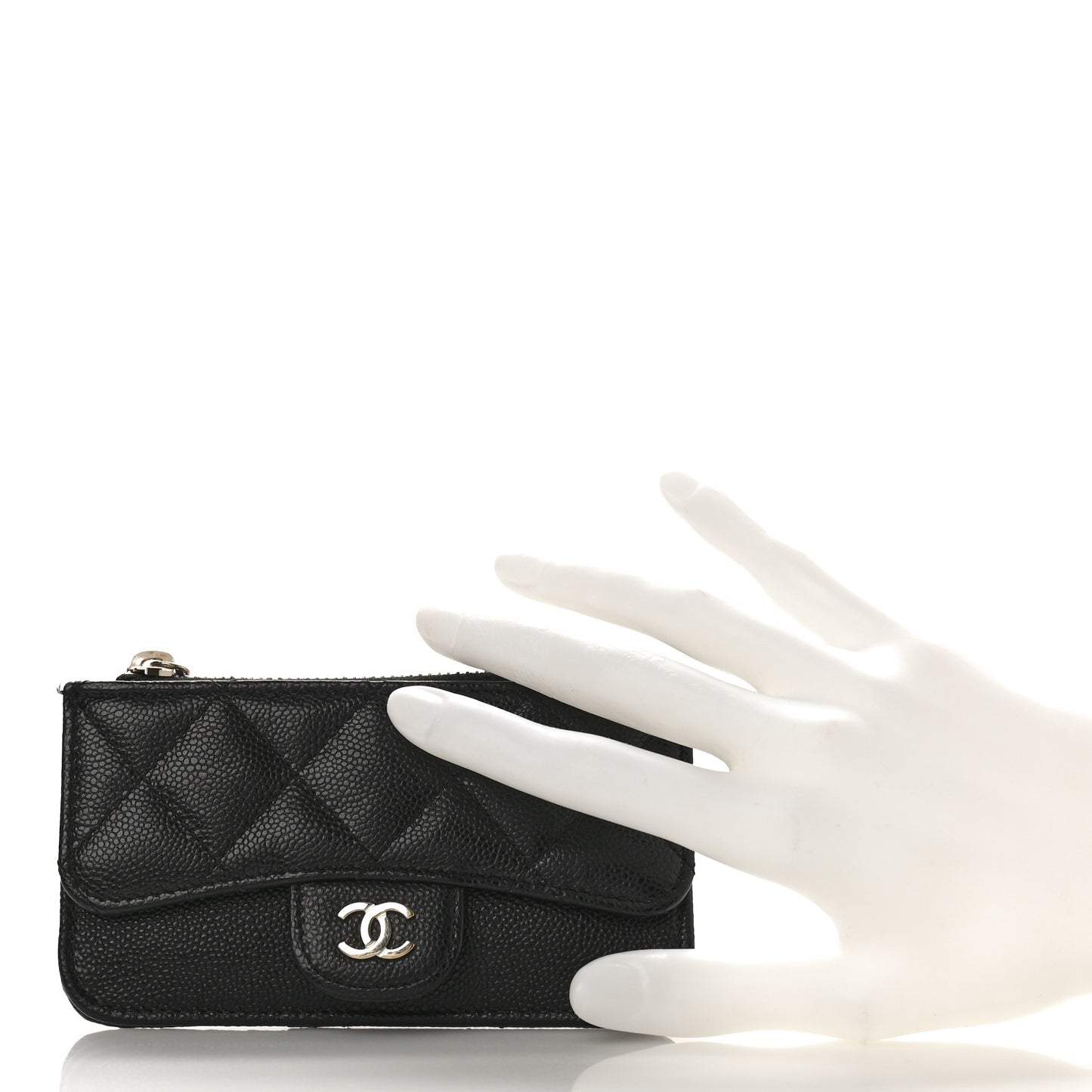Caviar Quilted Flap Zip Card Holder Black