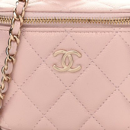 Chanel Iridescent Caviar Quilted Mini Pearl On Top Vanity Case With Chain Light Pink 9 of 11