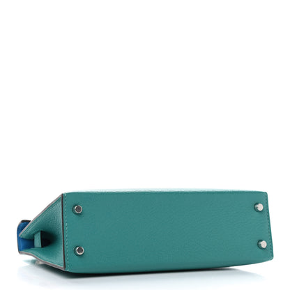 Hermes Chevre Mysore Verso Mini Kelly Sellier 20 Vert Verone Bleu Zanzibar 4 of 10