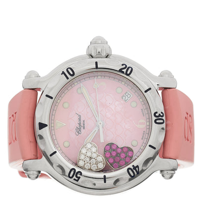 Chopard Stainless Steel Rubber Diamond Pink Sapphire Pink Mother of Pearl 38mm Happy Sport Hearts Quartz Watch 2 of 4