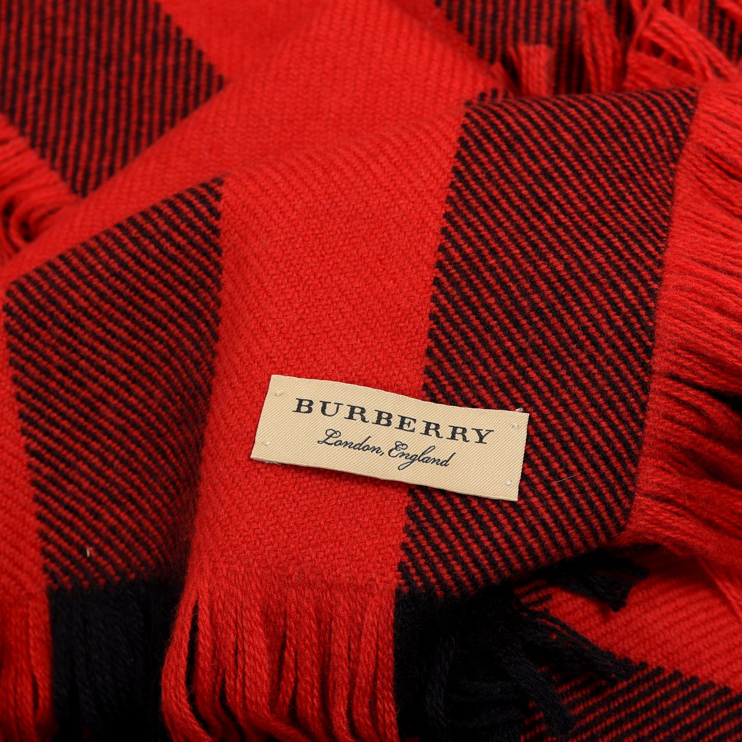 Burberry Wool Half Mega Check Fringe Scarf Red 4 of 5