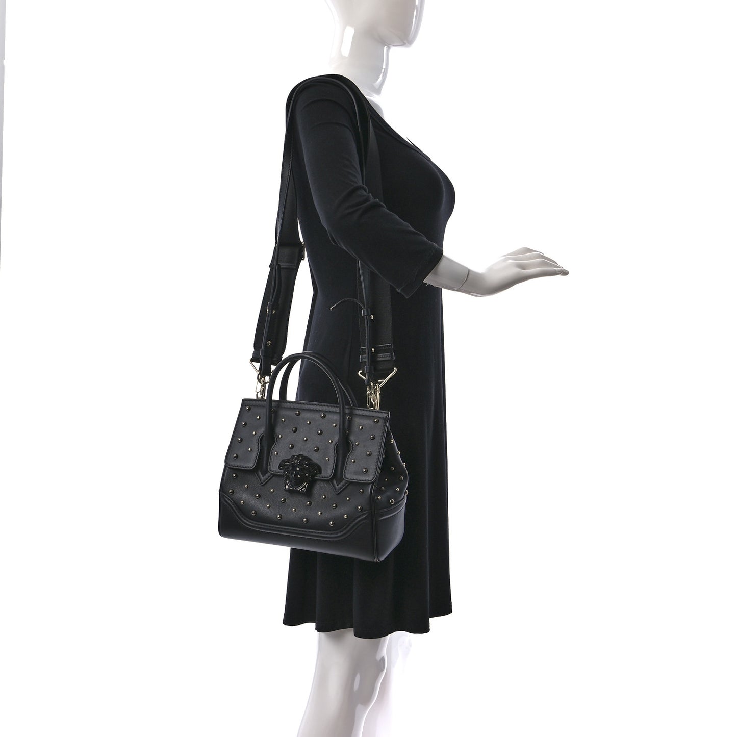 Calfskin Studded Medium Palazzo Empire Bag Black