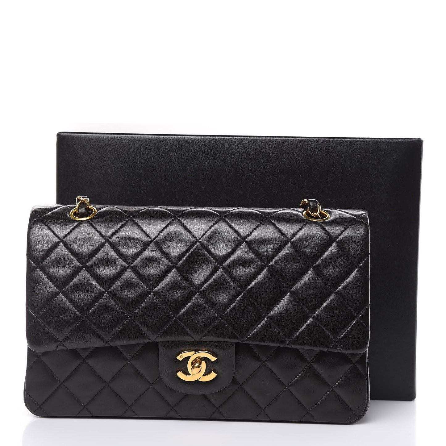 Lambskin Quilted Medium Double Flap Black