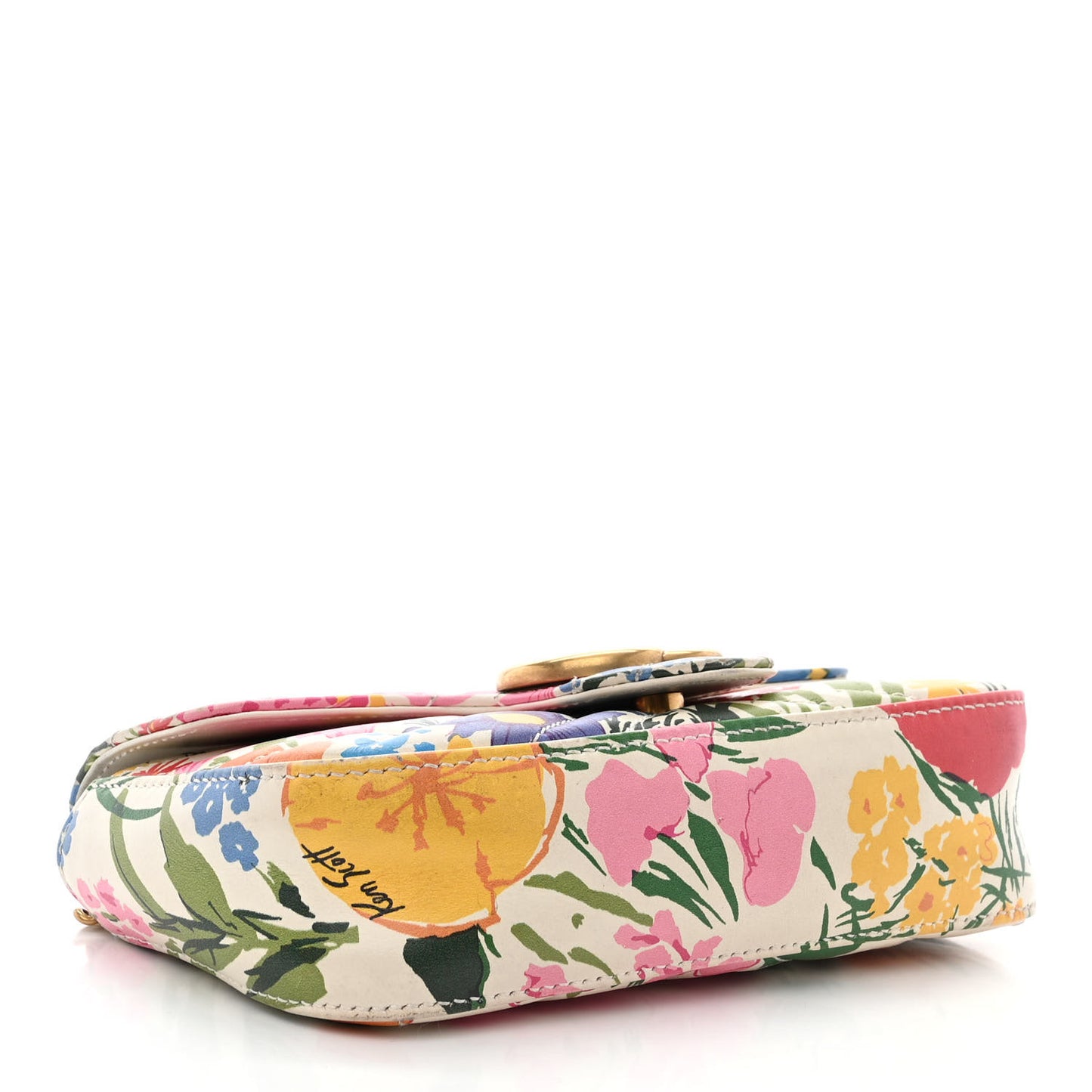 X KEN SCOTT Calfskin Matelasse Floral Print Super Mini GG Marmont Shoulder Bag Ivory Pink