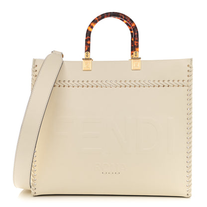 Fendi Vitello King Ceylon Plexiglass Woven Logo Debossed Medium Fendi Sunshine Shopper Tote White Ice 1 of 10