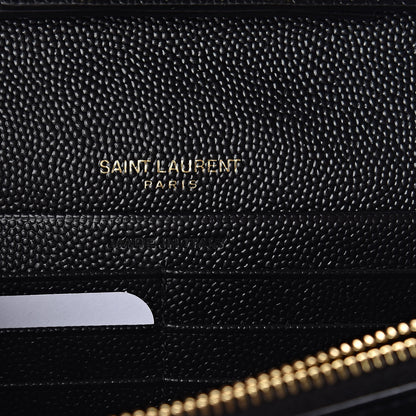 Saint Laurent Grain De Poudre Matelasse Chevron Monogram Chain Wallet Black 6 of 10