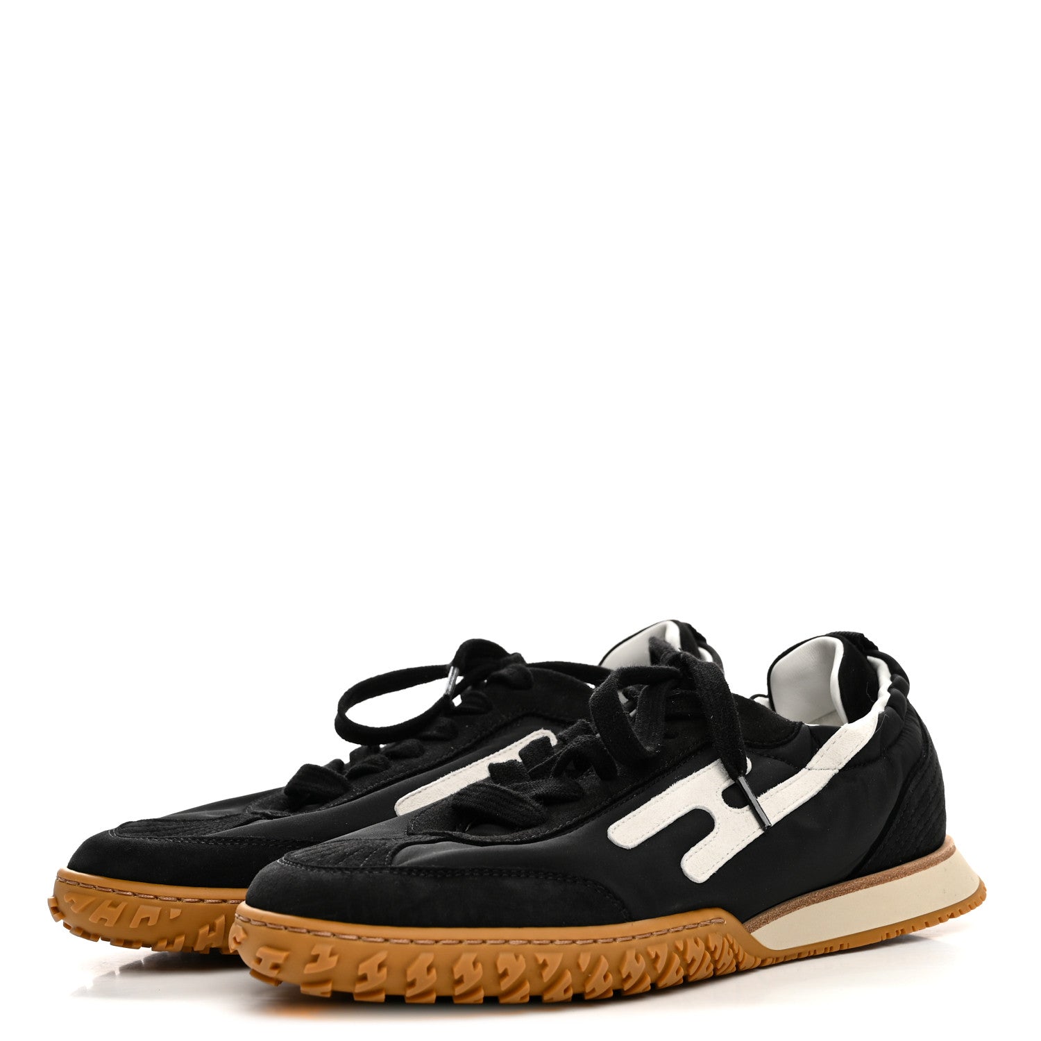 Hermes Parachute Fabric Suede Goatskin Jet Sneakers 38.5 Black White 4 of 9