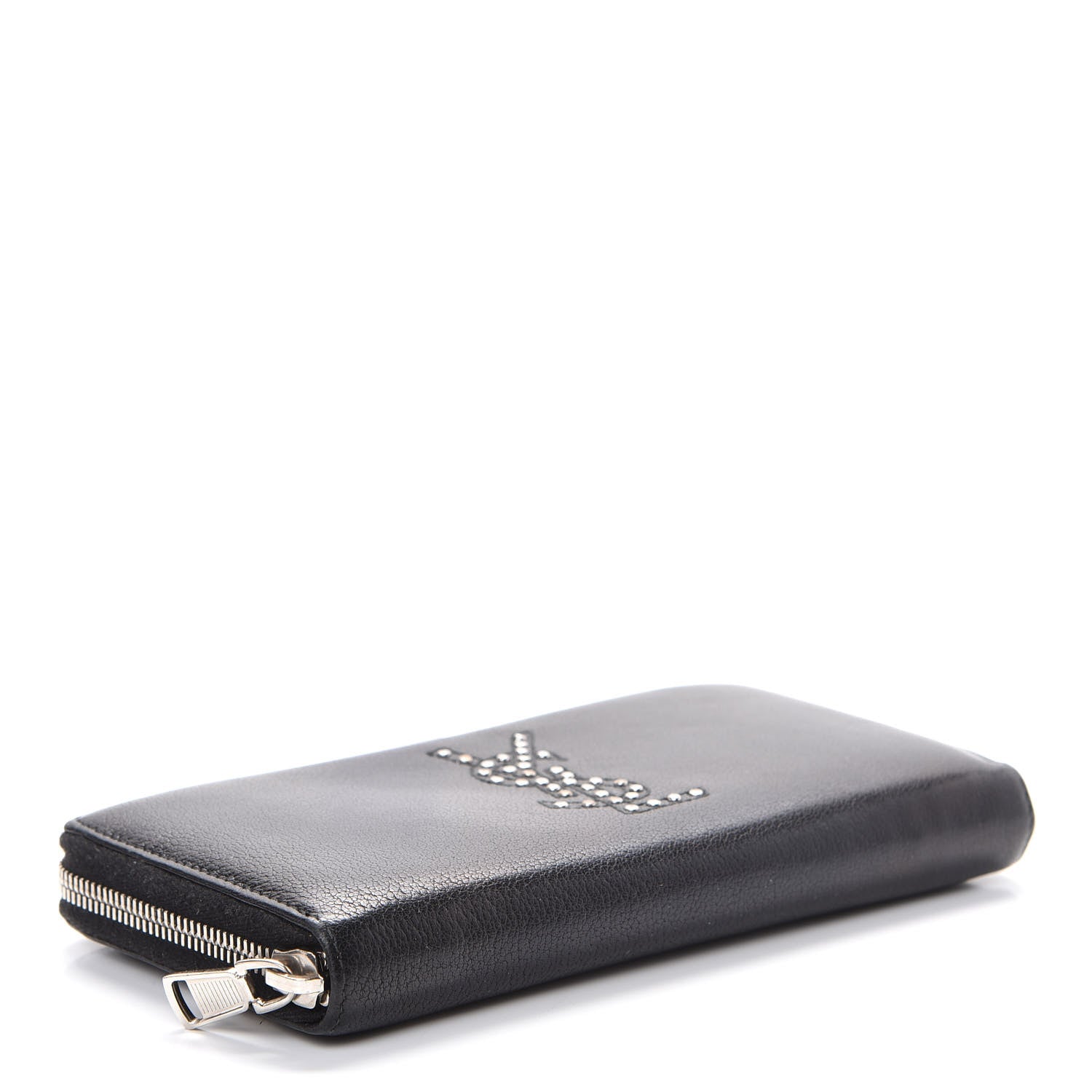 Saint Laurent Calfskin Studded Belle de Jour Zip Around Wallet Black 3 of 8