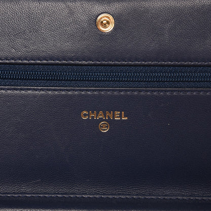 Chanel Lambskin Quilted Boy Wallet On Chain WOC Blue 6 of 10