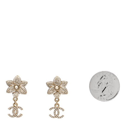 Chanel Crystal CC Pearl Flower Earrings Silver 2 of 5