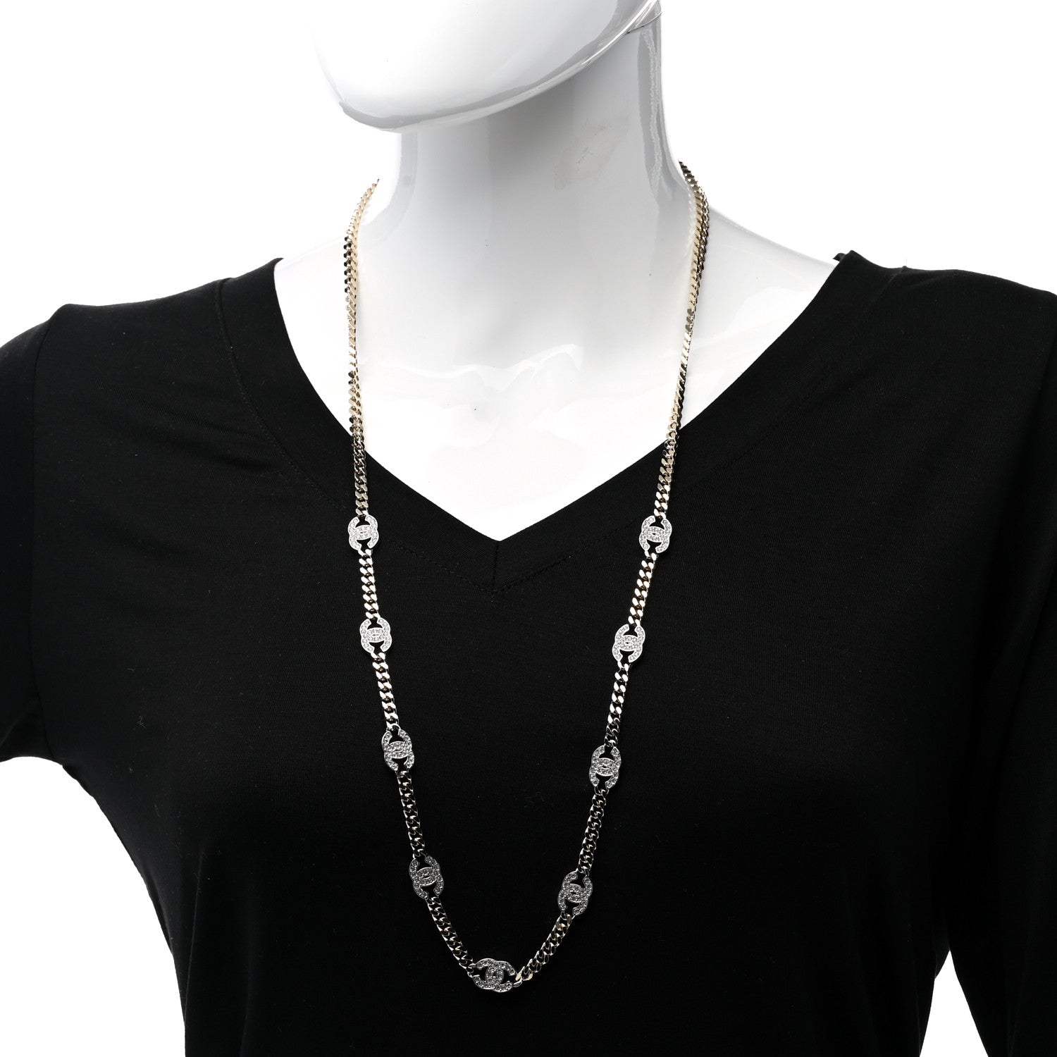 Chanel Crystal Chain CC Necklace Gold Silver 2 of 6