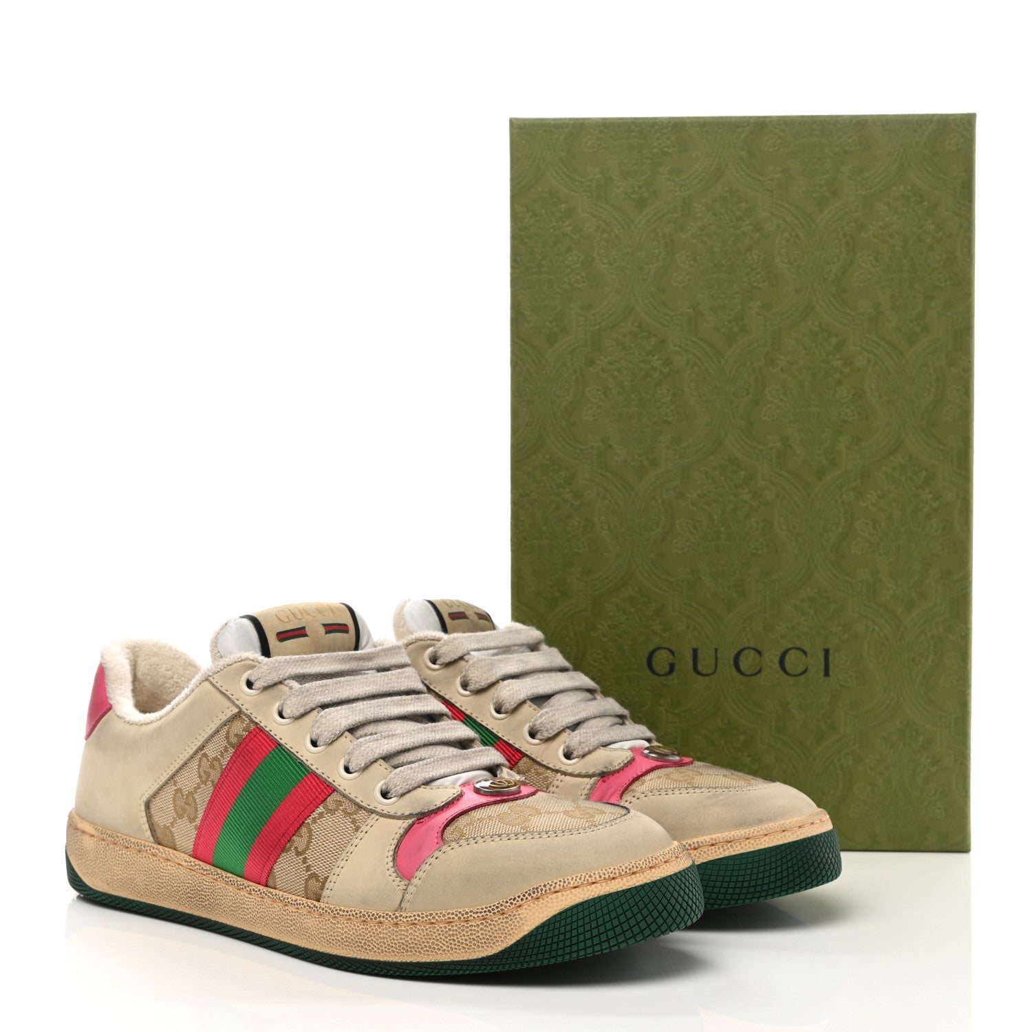 Gucci GG Monogram Nubuck Web Womens Screener Sneakers 39 New Sand Dusty Milk Pink 10 of 10