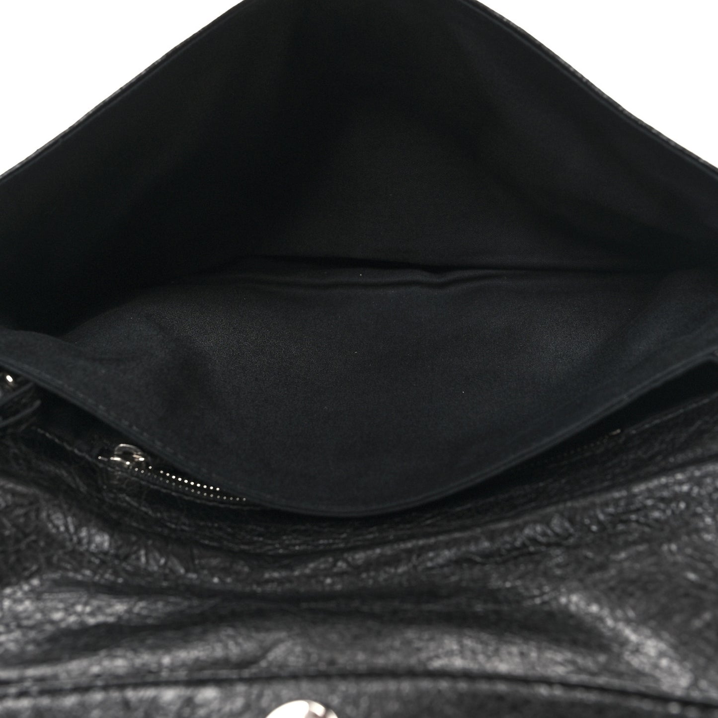 Agneau Silver Metallic Edge Hardware Envelope Clutch Black