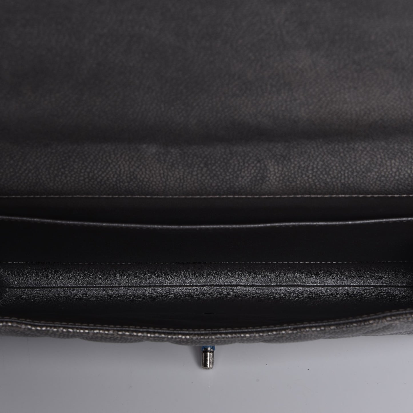 Metallic Caviar Quilted Clutch With Chain Flap Dark Silver