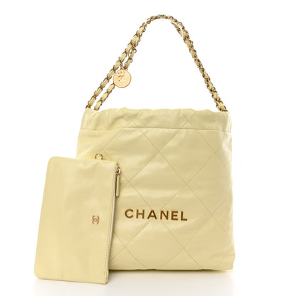Chanel Shiny Calfskin Quilted Small Chanel 22 Light Yellow 3 of 11