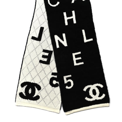 Chanel Wool Cashmere Silk CC Scarf Black White 2 of 3