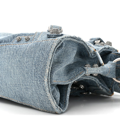 Balenciaga Washed Frayed Denim Crystal Neo Cagole Handbag XS Blue 9 of 9