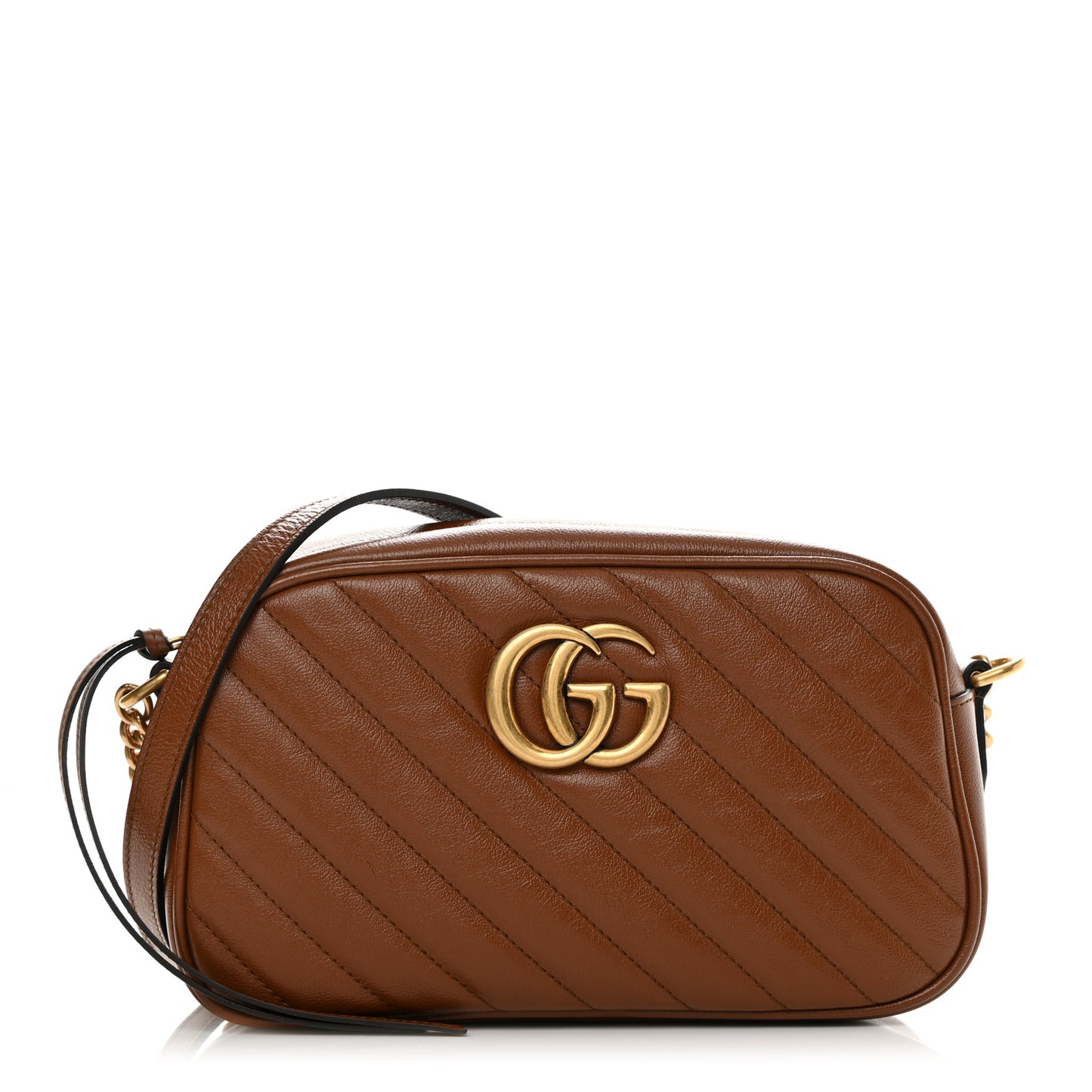 Glazed Calfskin Matelasse Diagonal Small GG Marmont Chain Shoulder Bag Cuir