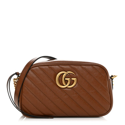 Gucci Glazed Calfskin Matelasse Diagonal Small GG Marmont Chain Shoulder Bag Cuir 1 of 11