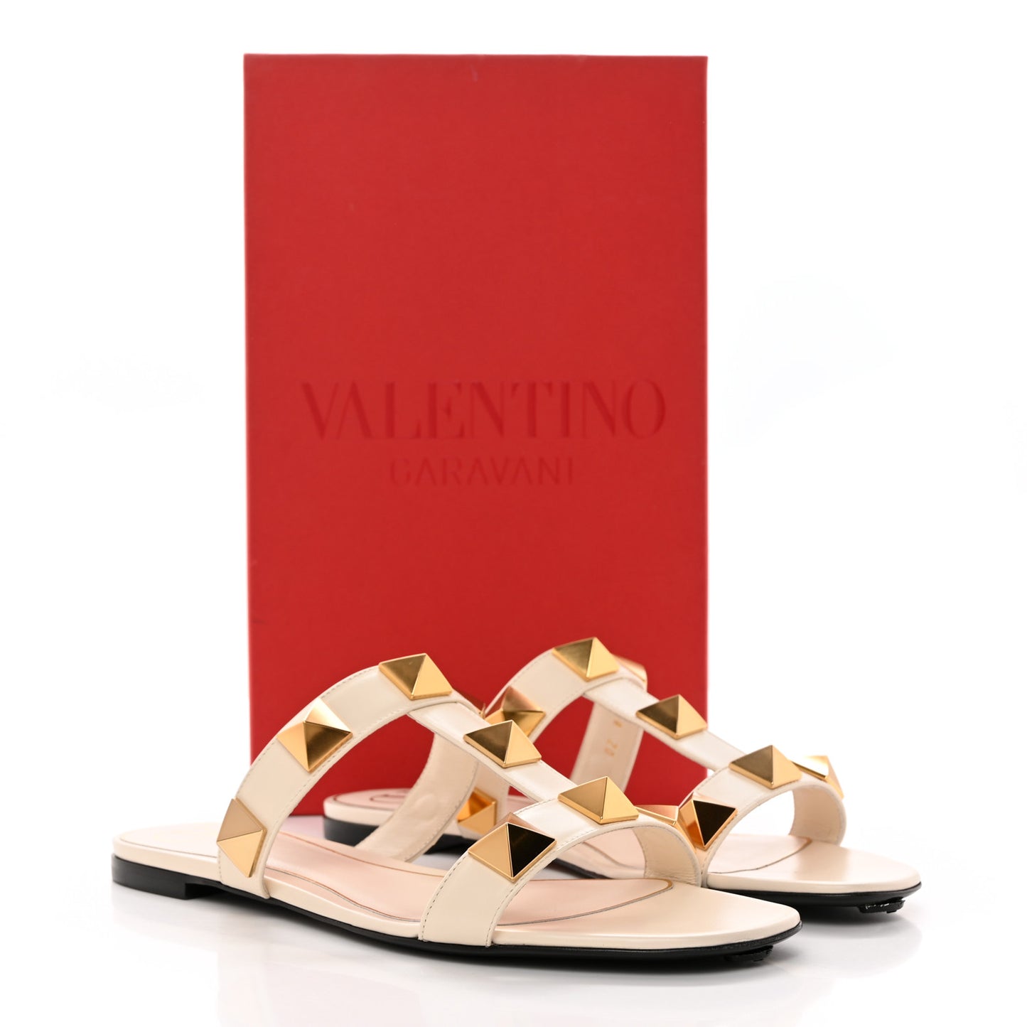 Calfskin Roman Stud Flat Slide Sandals 39 Light Ivory