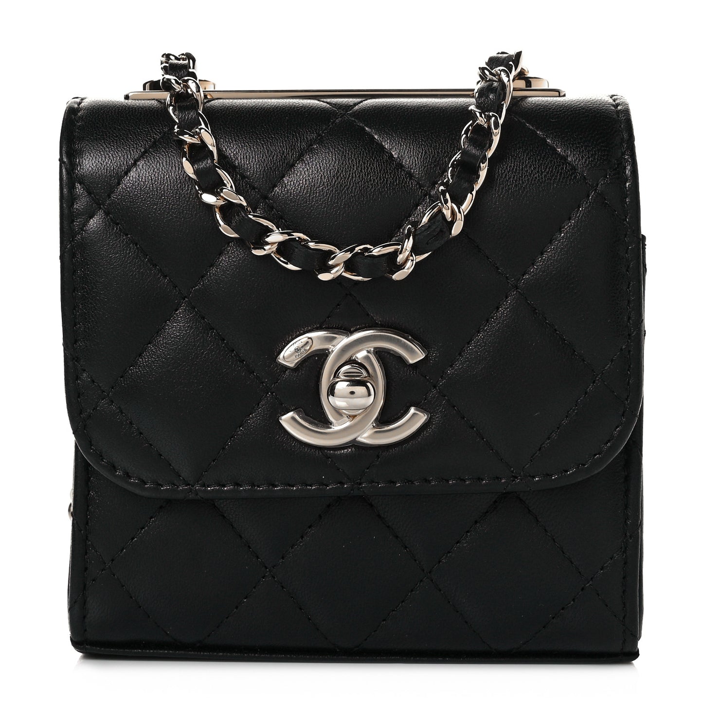 Lambskin Quilted Mini Trendy CC Chain Wallet Black