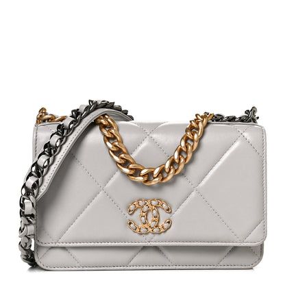 Chanel Lambskin Quilted Chanel 19 Wallet On Chain WOC Grey 1 of 13
