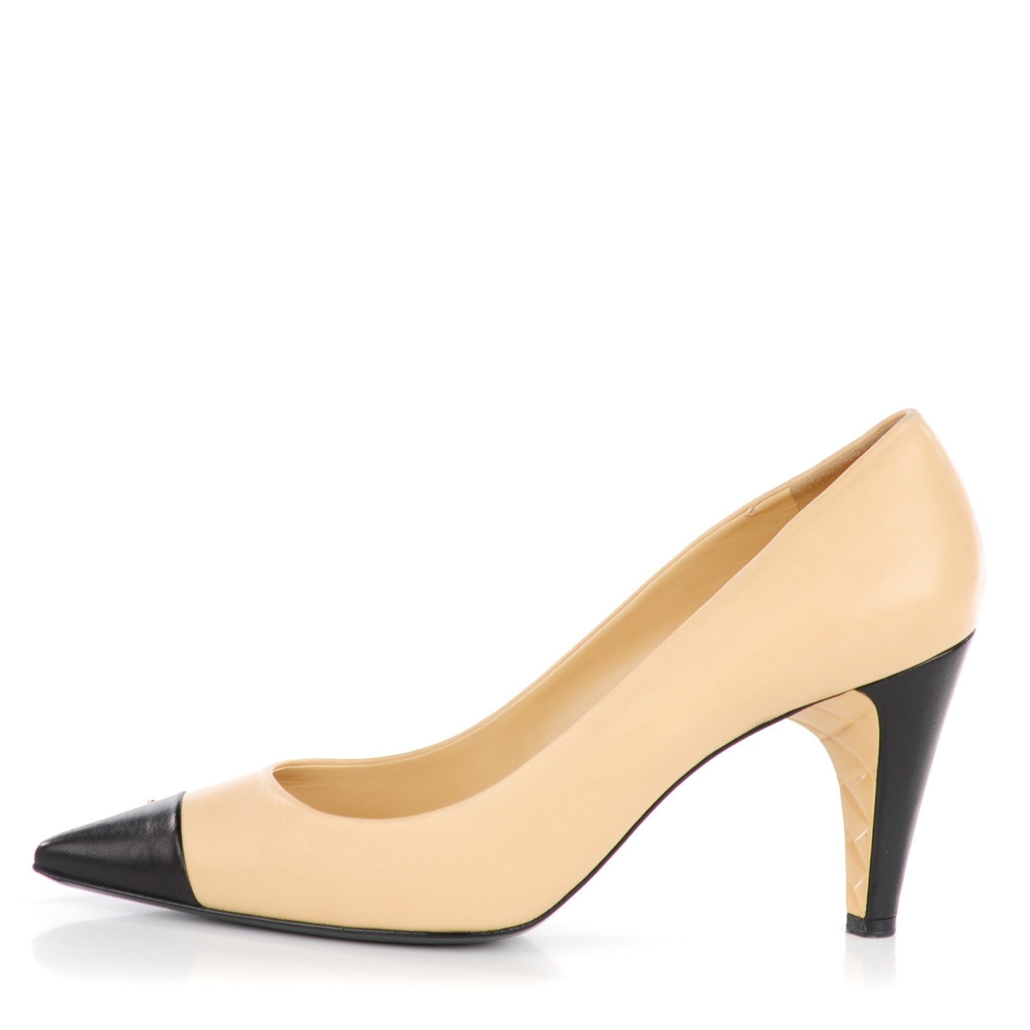Chanel Lambskin Cap Toe Ankle Gaiter Pumps 39.5 Beige Black 9 of 10