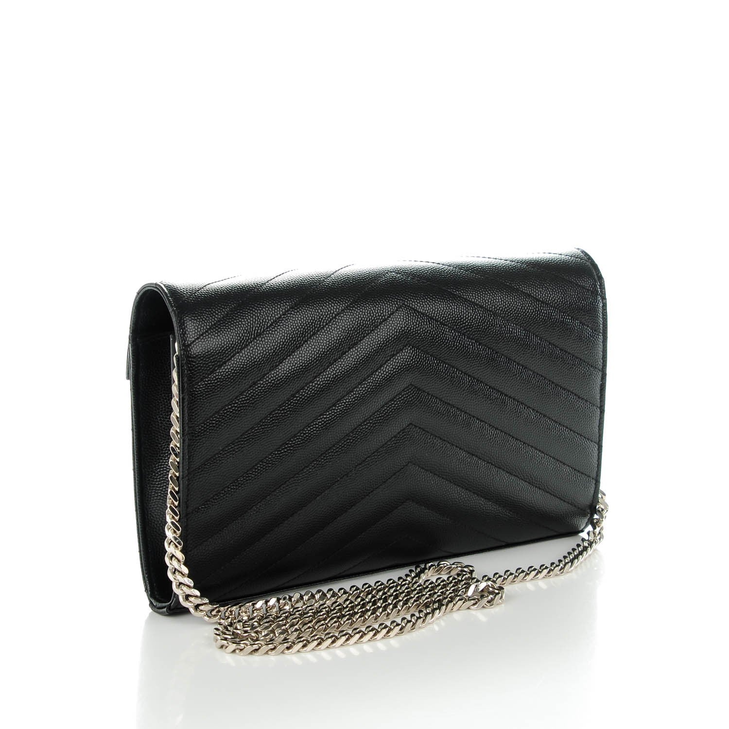 Saint Laurent Grain De Poudre Matelasse Chevron Monogram Chain Wallet Black 3 of 8