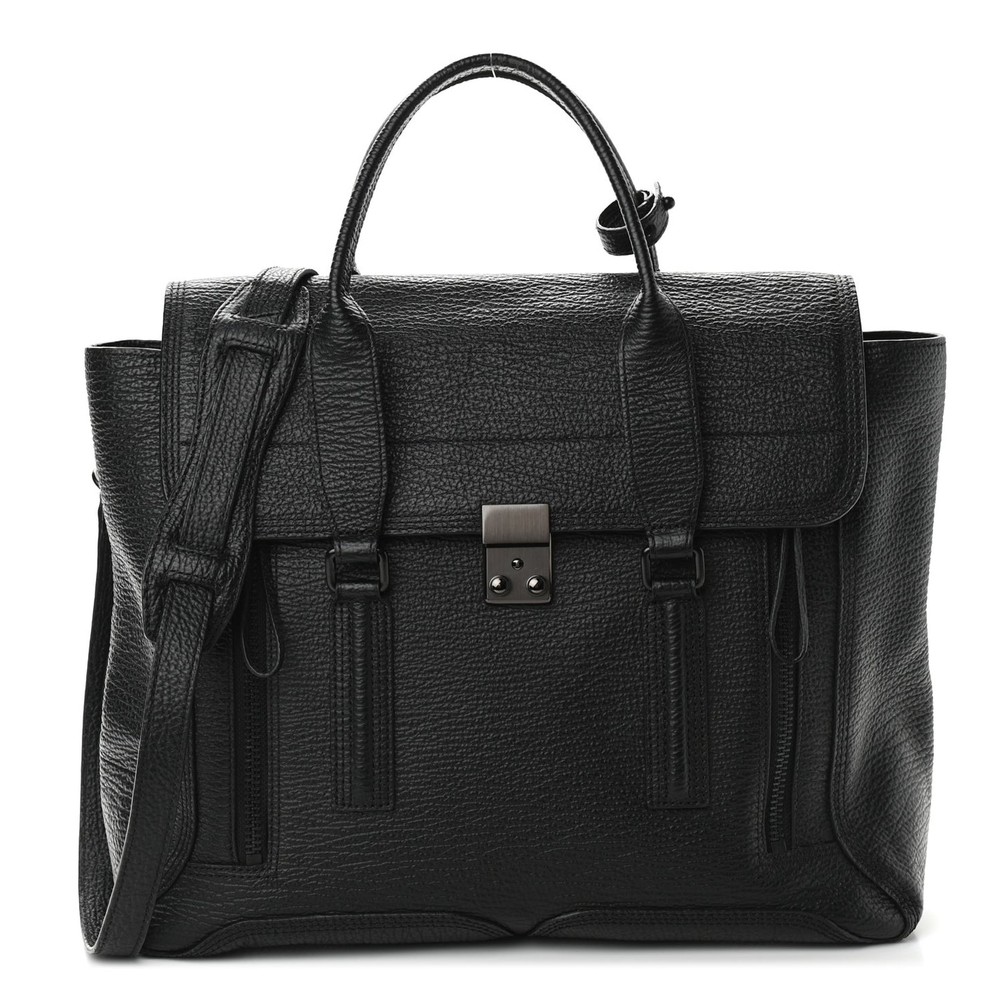 Textured Calfskin Large Pashli Satchel Black